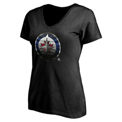 Winnipeg Jets - Women's Personalized Midnight Mascot Logo V-Neck T-Shirt Black