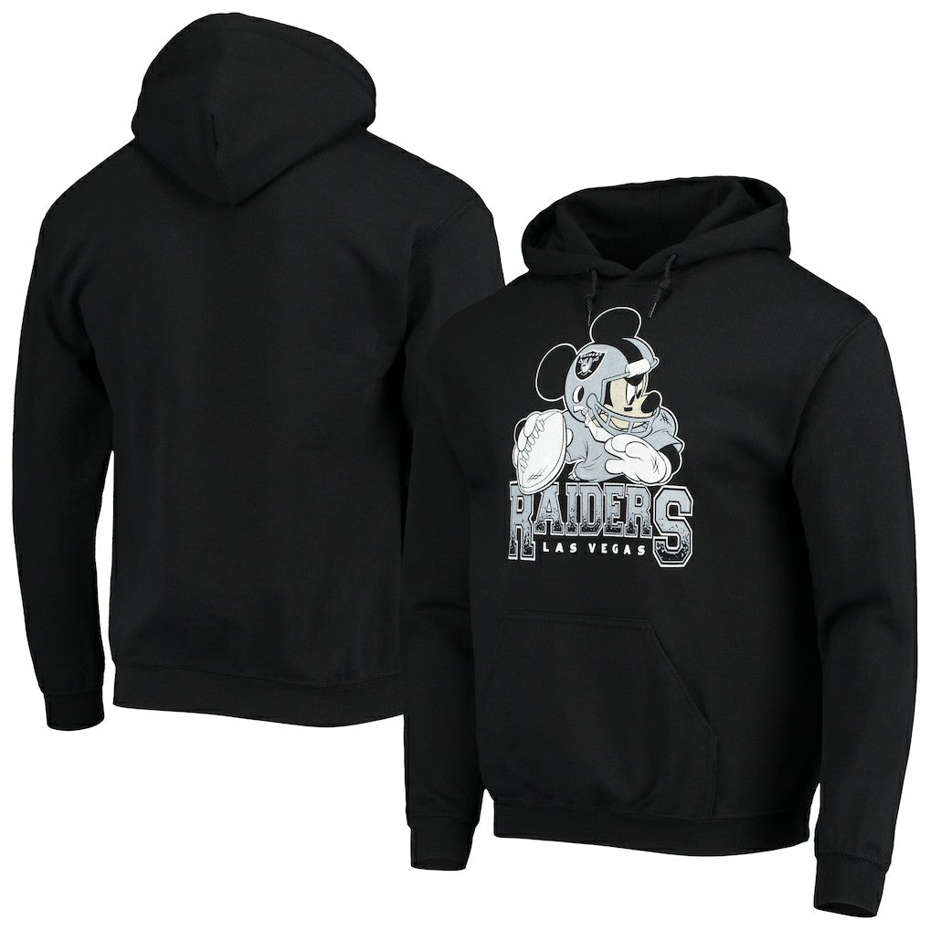 Las Vegas Raiders Junk Food Disney Mickey Quarterback Pullover Hoodie Black - NFL