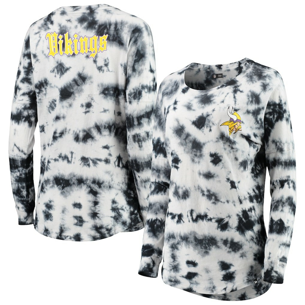 Minnesota Vikings New Era Women's Tie-Dye Long Sleeve T-Shirt Black - NFL
