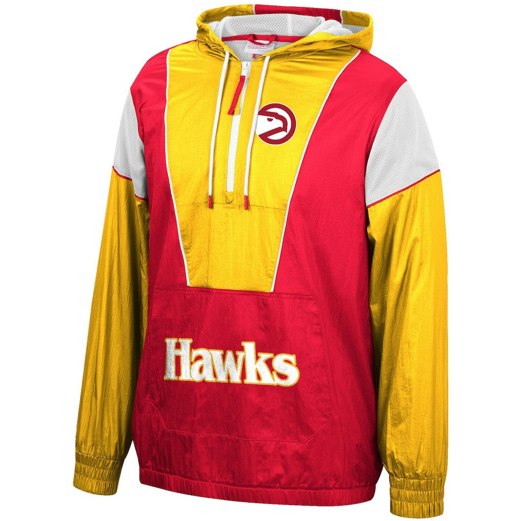 Mitchell & Ness - Atlanta Hawks Hardwood Classics Highlight Reel Windbreaker Half-Zip Hoodie Jacket - Red/Yellow