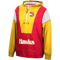 Mitchell & Ness - Atlanta Hawks Hardwood Classics Highlight Reel Windbreaker Half-Zip Hoodie Jacket - Red/Yellow