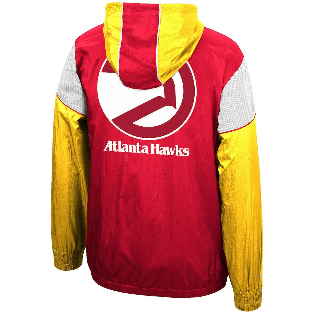 Mitchell & Ness - Atlanta Hawks Hardwood Classics Highlight Reel Windbreaker Half-Zip Hoodie Jacket - Red/Yellow