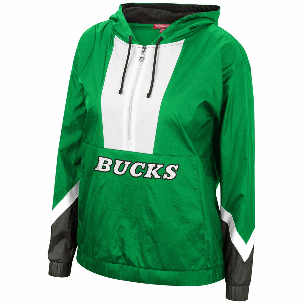 Mitchell & Ness - Milwaukee Bucks Women's Half-Zip Windbreaker 2.0 Hoodie - Green