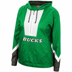 Mitchell & Ness - Milwaukee Bucks Women's Half-Zip Windbreaker 2.0 Hoodie - Green