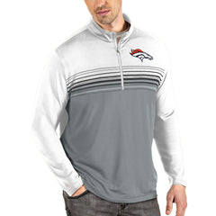 Denver Broncos Antigua Pace Quarter-Zip Pullover Jacket White/Gray - NFL