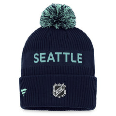 Seattle Kraken Fanatics 2022 NHL Draft Authentic Pro Cuffed Knit Hat with Pom Deep Sea Blue/Light Blue