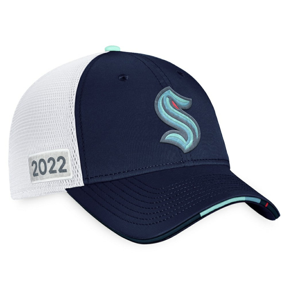 Seattle Kraken Fanatics 2022 NHL Draft Authentic Pro On Stage Trucker Adjustable Hat Navy/White