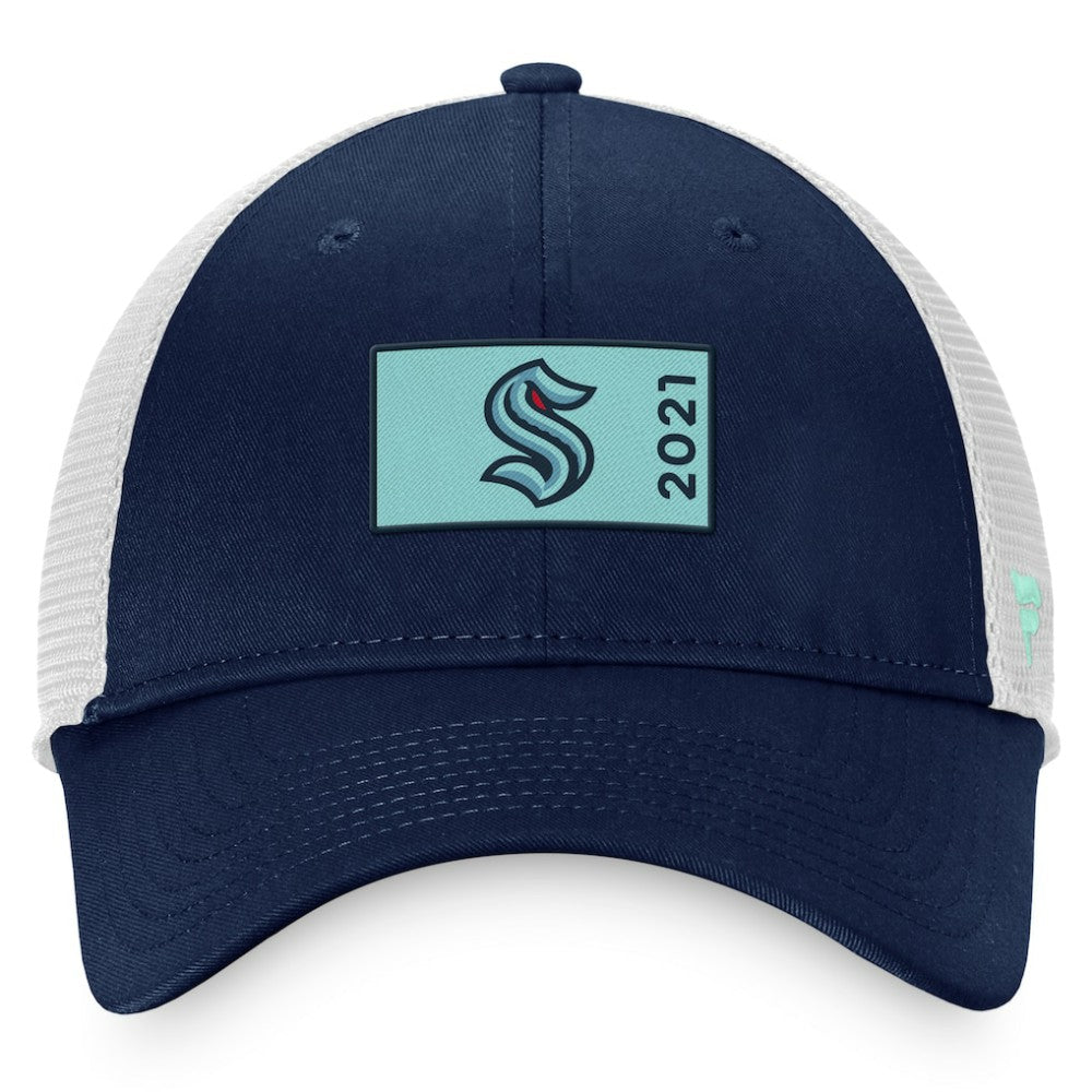 Seattle Kraken Fanatics Authentic Pro Rink Trucker Snapback Hat Deep Sea Blue/White