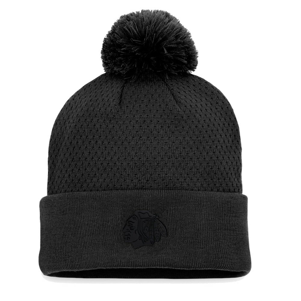 Chicago Blackhawks Fanatics Women's Authentic Pro Road Cuffed Knit Hat with Pom Black