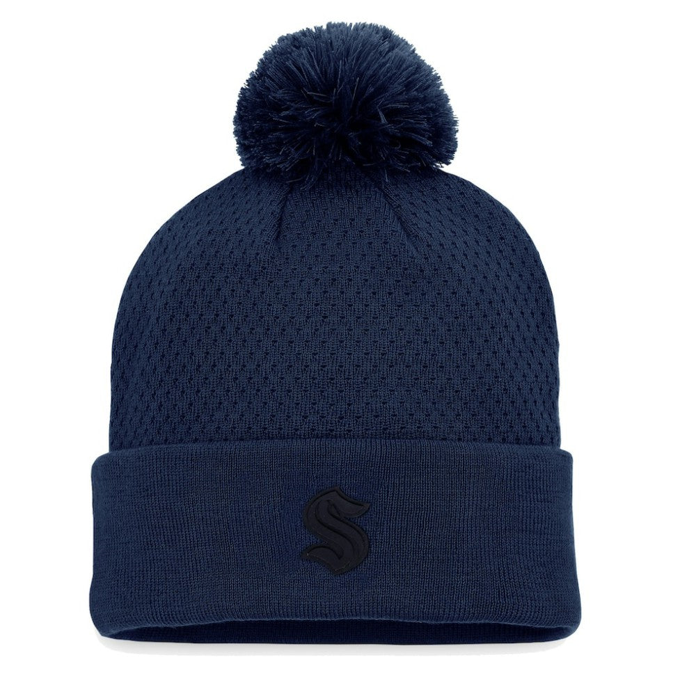 Seattle Kraken Fanatics Women's Authentic Pro Road Cuffed Knit Hat with Pom Deep Sea Blue