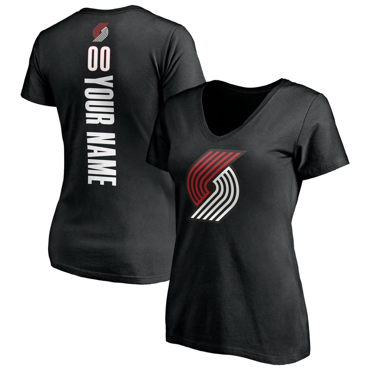 NBA - Portland Trail Blazers Women's Personalized Playmaker Team V-Neck T-Shirt - Black
