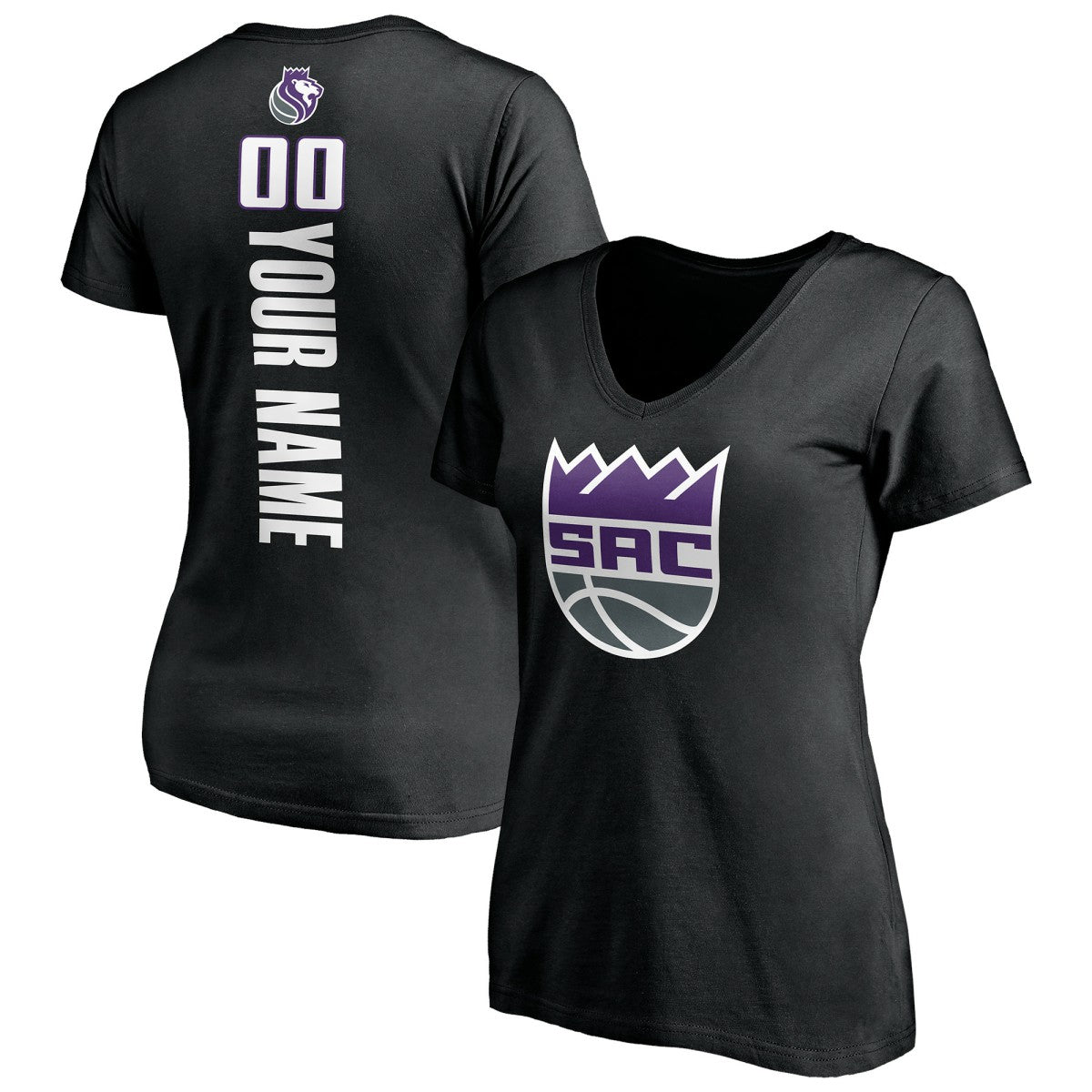 NBA - Sacramento Kings Women's Personalized Playmaker Team V-Neck T-Shirt - Black