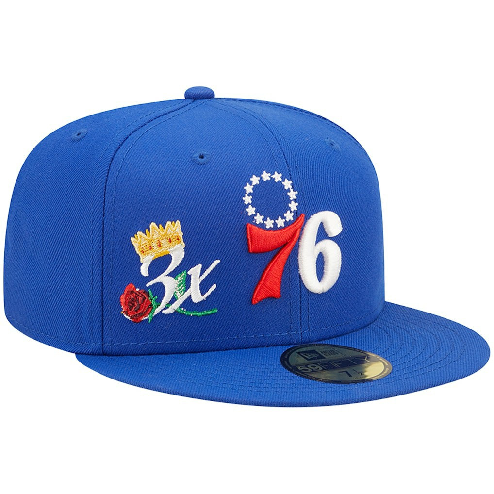 New Era - Philadelphia 76ers 3x NBA Finals Champions Crown 59FIFTY Fitted Hat - Royal