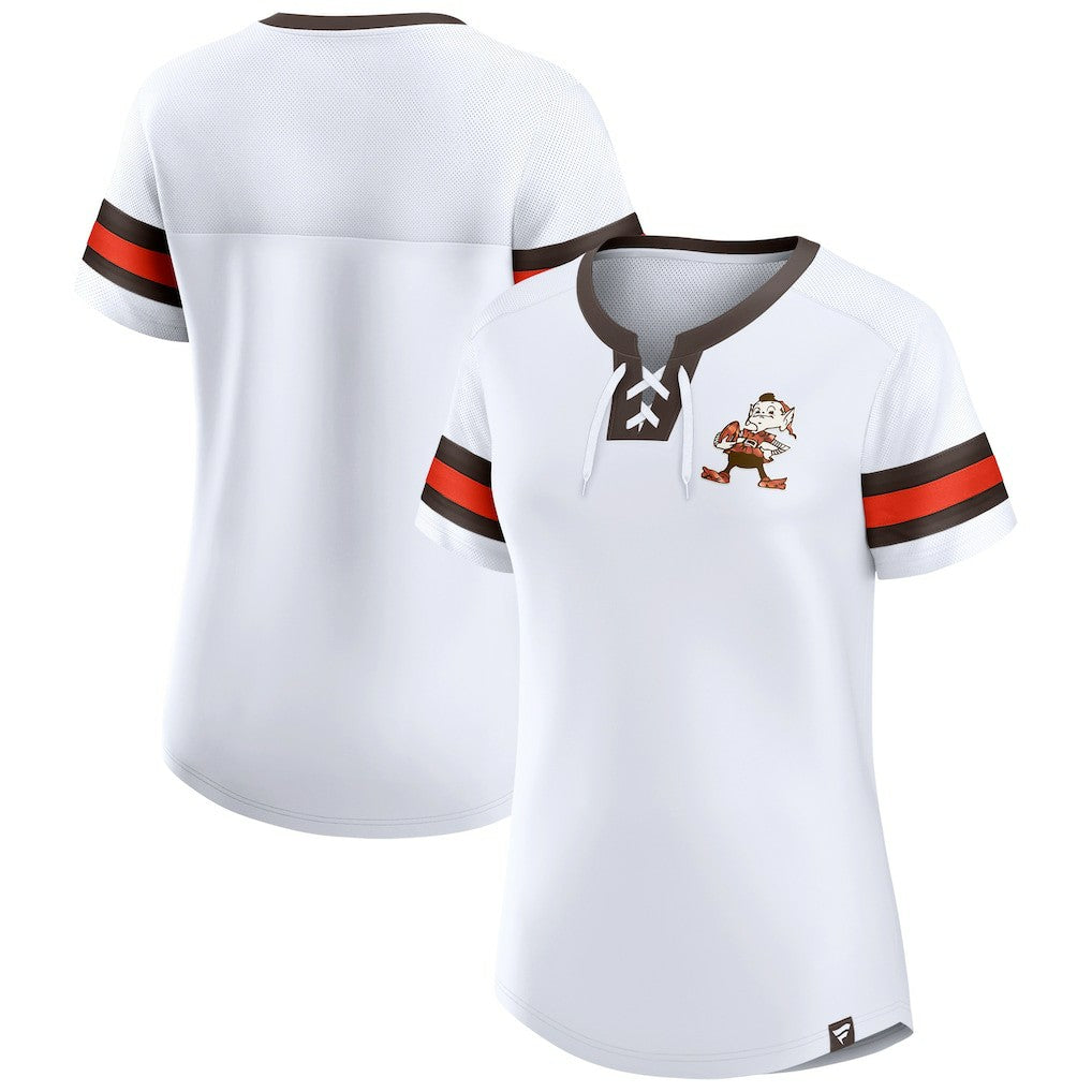 Cleveland Browns Women's Brownie The Elf Gridiron Classics Sunday Best Lace-Up T-Shirt White - Fanatics