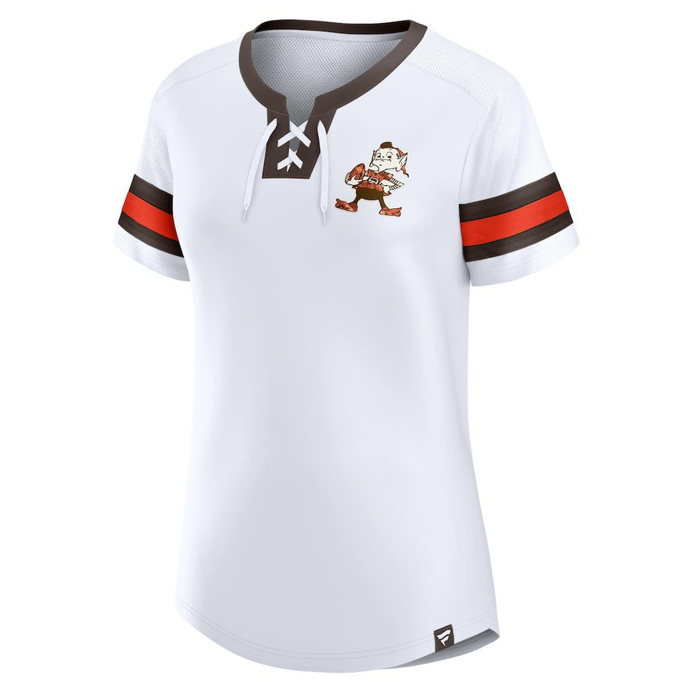 Cleveland Browns Women's Brownie The Elf Gridiron Classics Sunday Best Lace-Up T-Shirt White - Fanatics