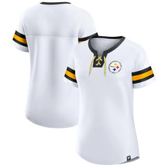 Pittsburgh Steelers Women's Sunday Best Lace-Up T-Shirt White - Fanatics