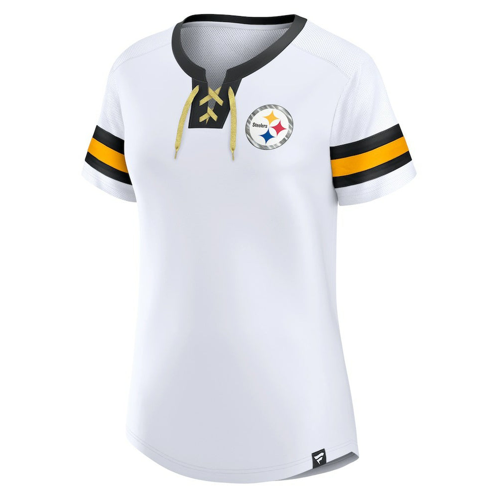 Pittsburgh Steelers Women's Sunday Best Lace-Up T-Shirt White - Fanatics
