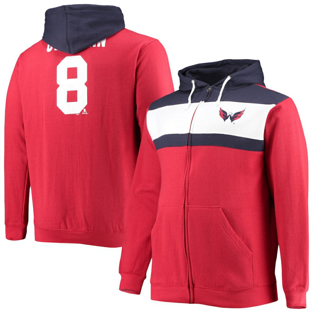 Alexander Ovechkin Washington Capitals Profile Big & Tall Colorblock Full-Zip Hoodie Red