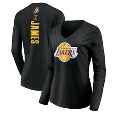 NBA - LeBron James Los Angeles Lakers Women's #6 Playmaker Name & Number Long Sleeve V-Neck T-Shirt - Black