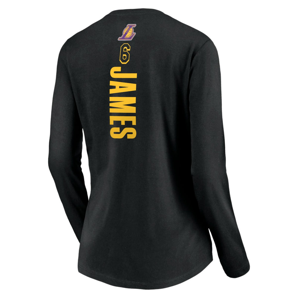 NBA - LeBron James Los Angeles Lakers Women's #6 Playmaker Name & Number Long Sleeve V-Neck T-Shirt - Black