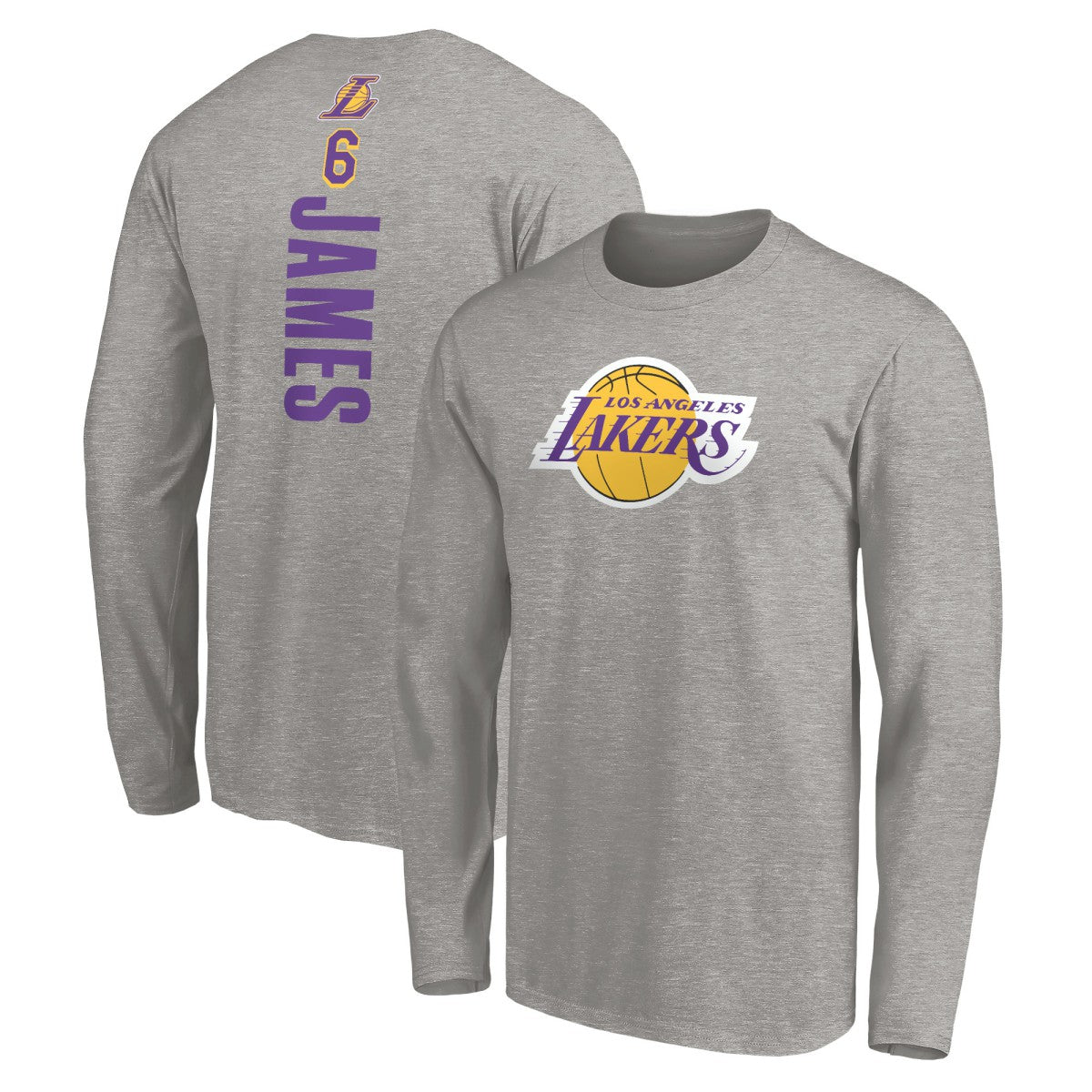 NBA - LeBron James Los Angeles Lakers #6 Playmaker Name & Number Long Sleeve T-Shirt - Heathered Gray