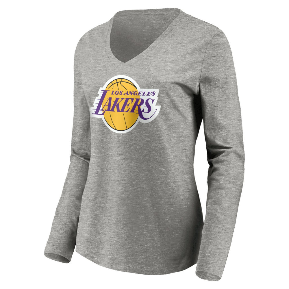 NBA - LeBron James Los Angeles Lakers Women's #6 Playmaker Name & Number Long Sleeve V-Neck T-Shirt - Heathered Gray