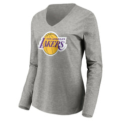 NBA - LeBron James Los Angeles Lakers Women's #6 Playmaker Name & Number Long Sleeve V-Neck T-Shirt - Heathered Gray