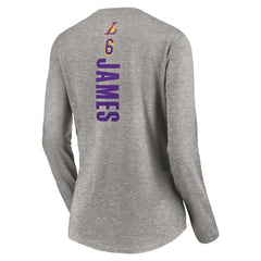 NBA - LeBron James Los Angeles Lakers Women's #6 Playmaker Name & Number Long Sleeve V-Neck T-Shirt - Heathered Gray