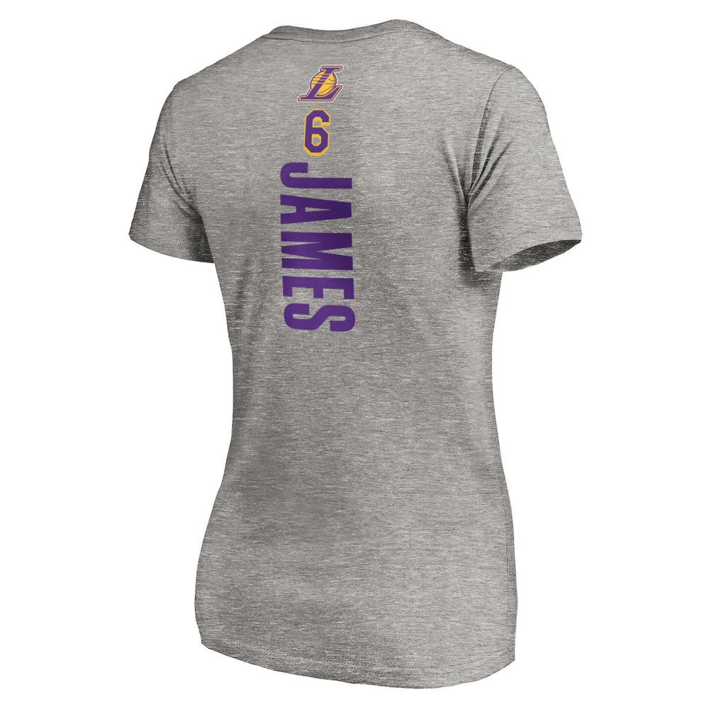 NBA - LeBron James Los Angeles Lakers Women's #6 Playmaker Name & Number V-Neck T-Shirt - Heathered Gray