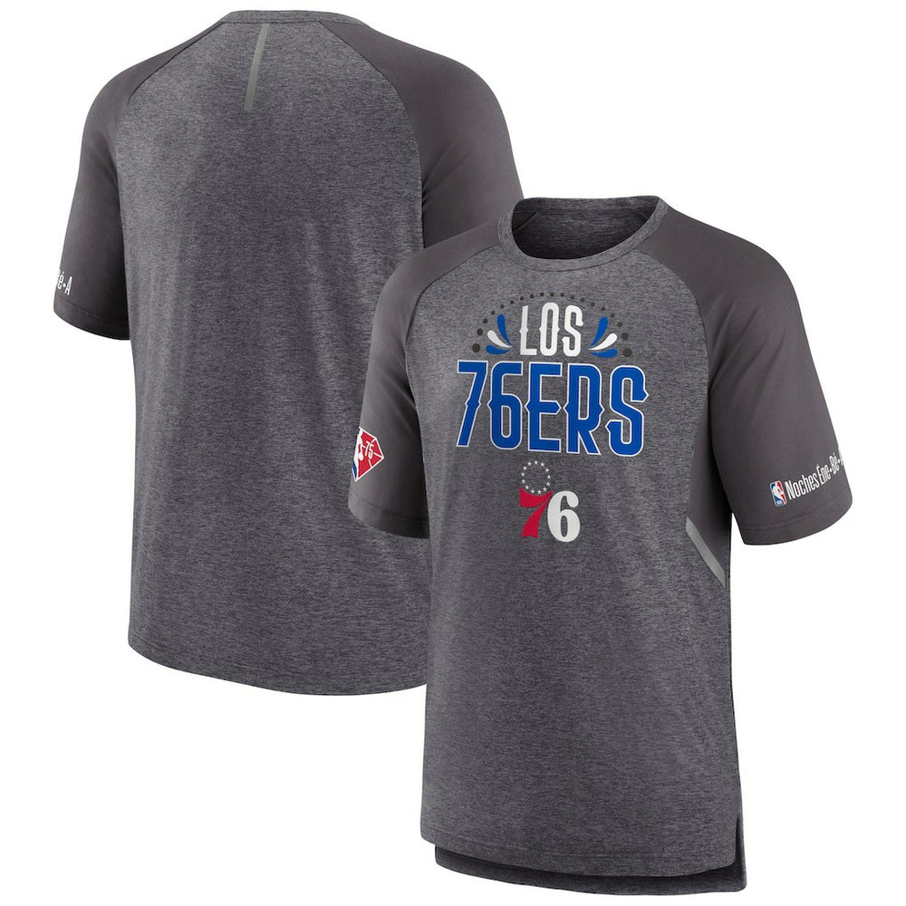 Fanatics - Philadelphia 76ers 2022 Noches Ene-Be-A Core Shooting Raglan T-Shirt - Heathered Gray
