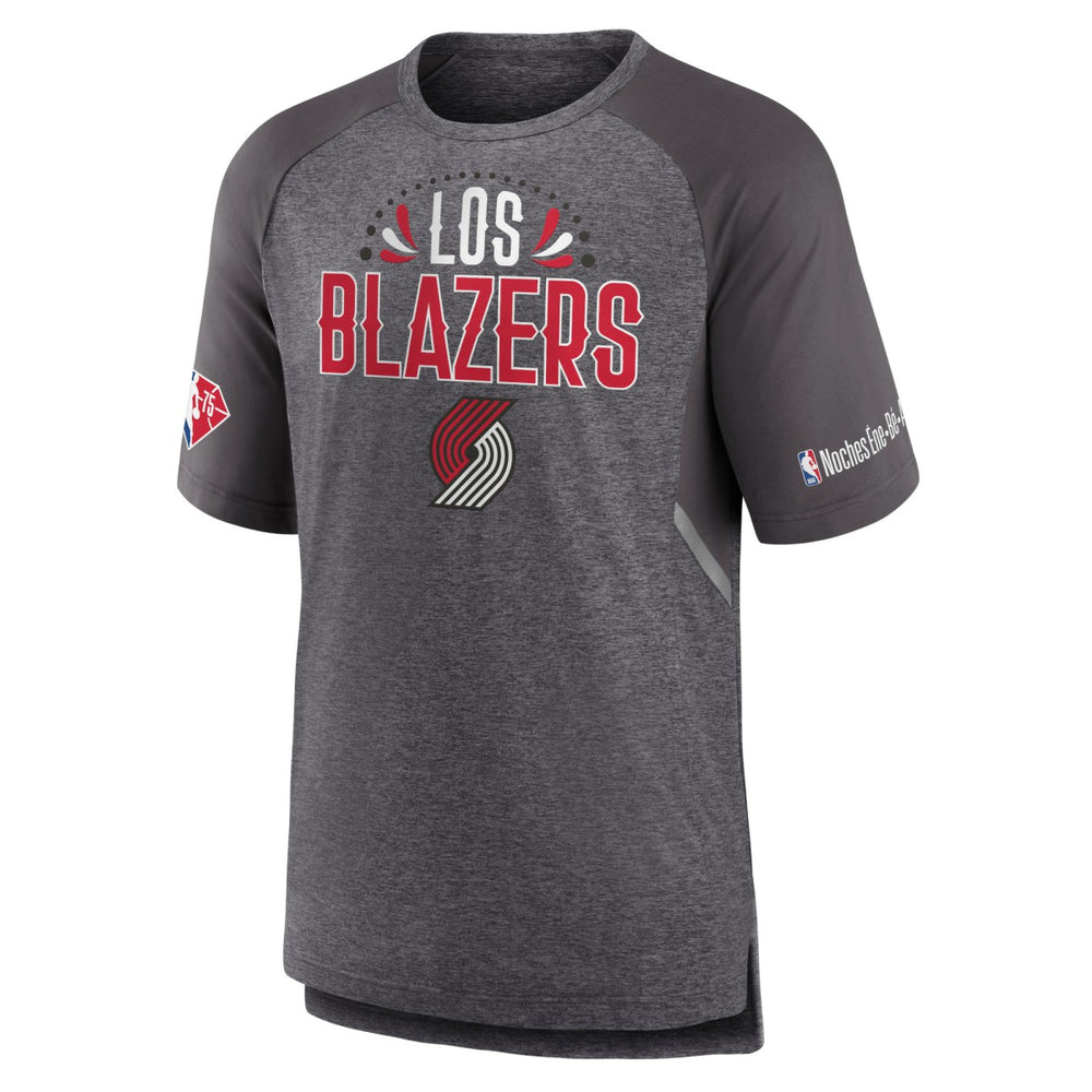 Fanatics - Portland Trail Blazers 2022 Noches Ene-Be-A Core Shooting Raglan T-Shirt - Heathered Gray