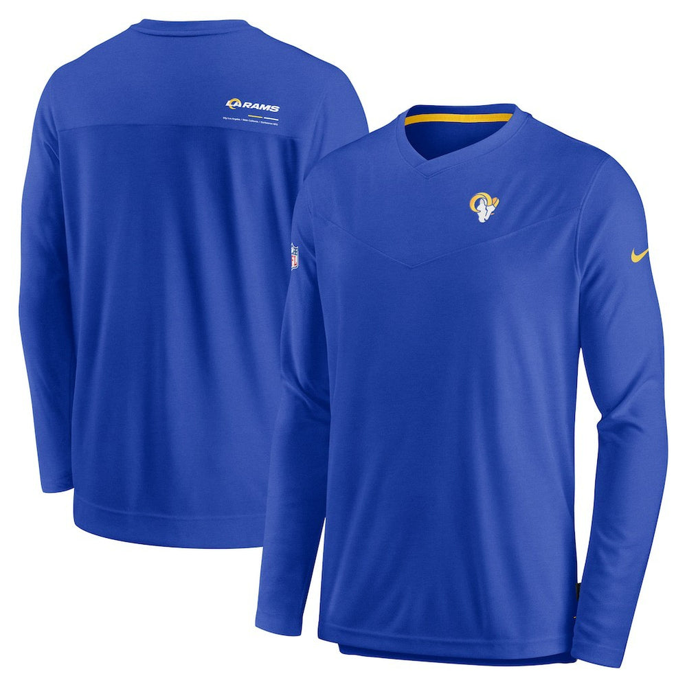 Los Angeles Rams Sideline Coach Chevron Lock Up Long Sleeve V-Neck Performance T-Shirt Royal - Nike