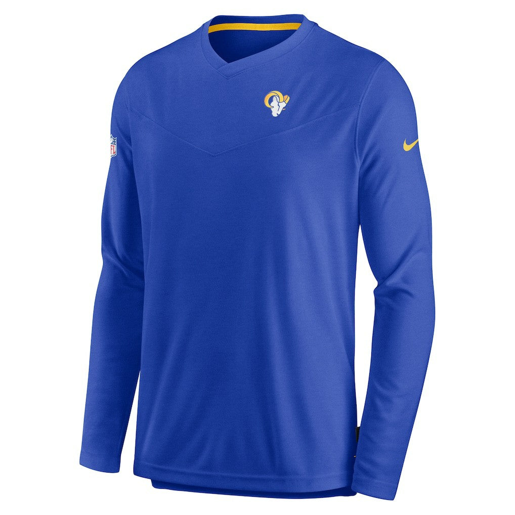Los Angeles Rams Sideline Coach Chevron Lock Up Long Sleeve V-Neck Performance T-Shirt Royal - Nike