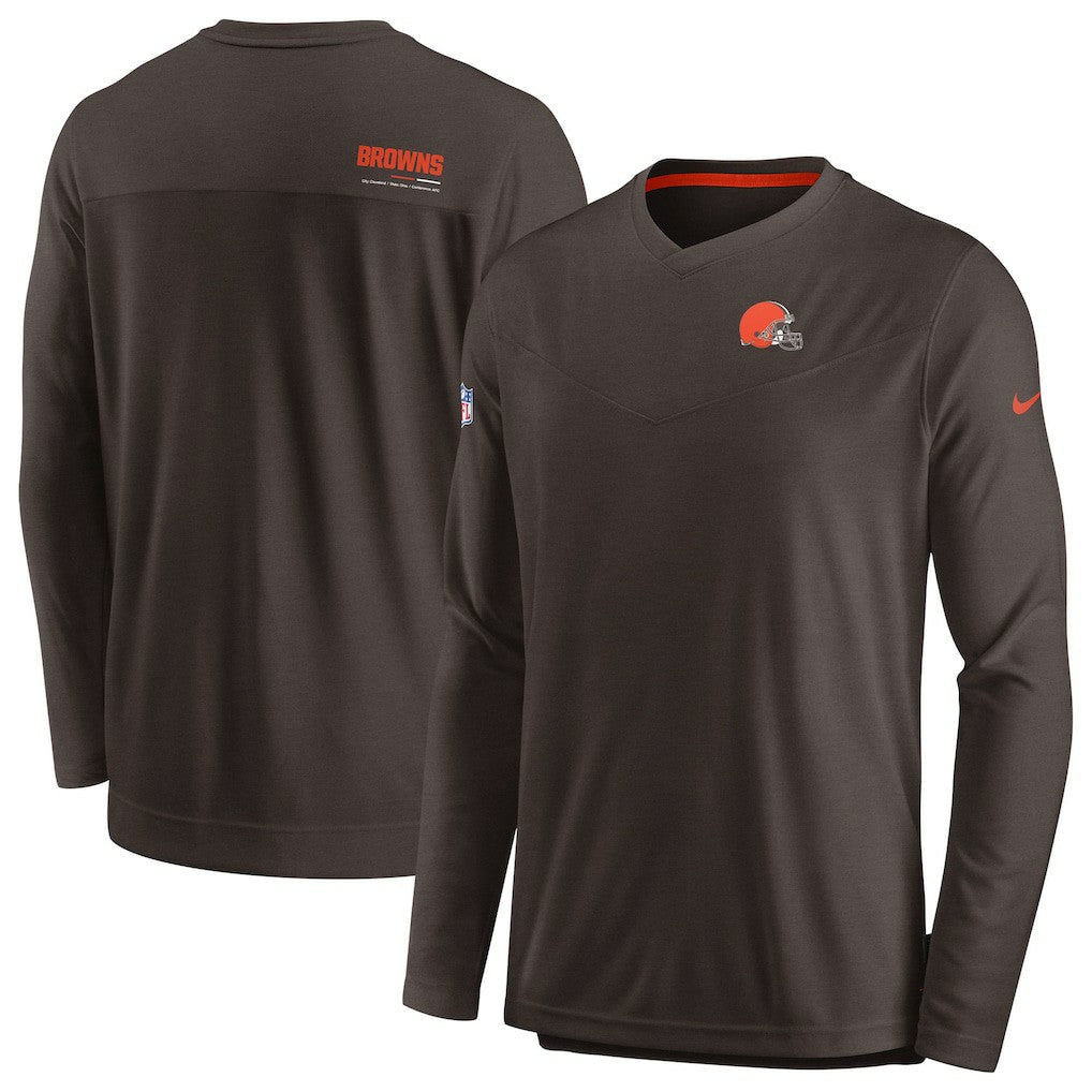 Cleveland Browns Sideline Coach Chevron Lock Up Long Sleeve V-Neck Performance T-Shirt Brown - Nike