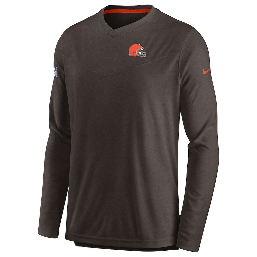 Cleveland Browns Sideline Coach Chevron Lock Up Long Sleeve V-Neck Performance T-Shirt Brown - Nike