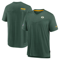 Green Bay Packers Sideline Coach Chevron Lock Up Logo V-Neck Performance T-Shirt Heather Kelly Green - Nike