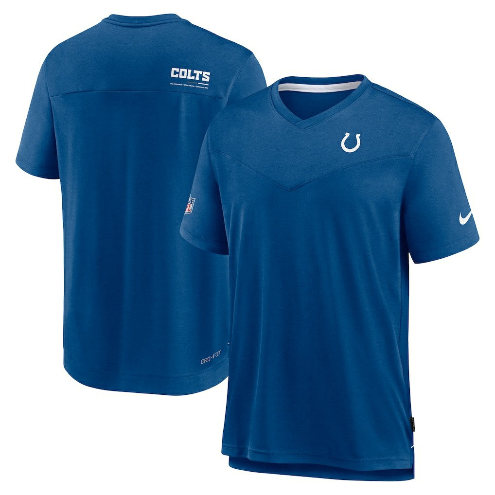 Indianapolis Colts Sideline Coach Chevron Lock Up Logo V-Neck Performance T-Shirt Royal - Nike