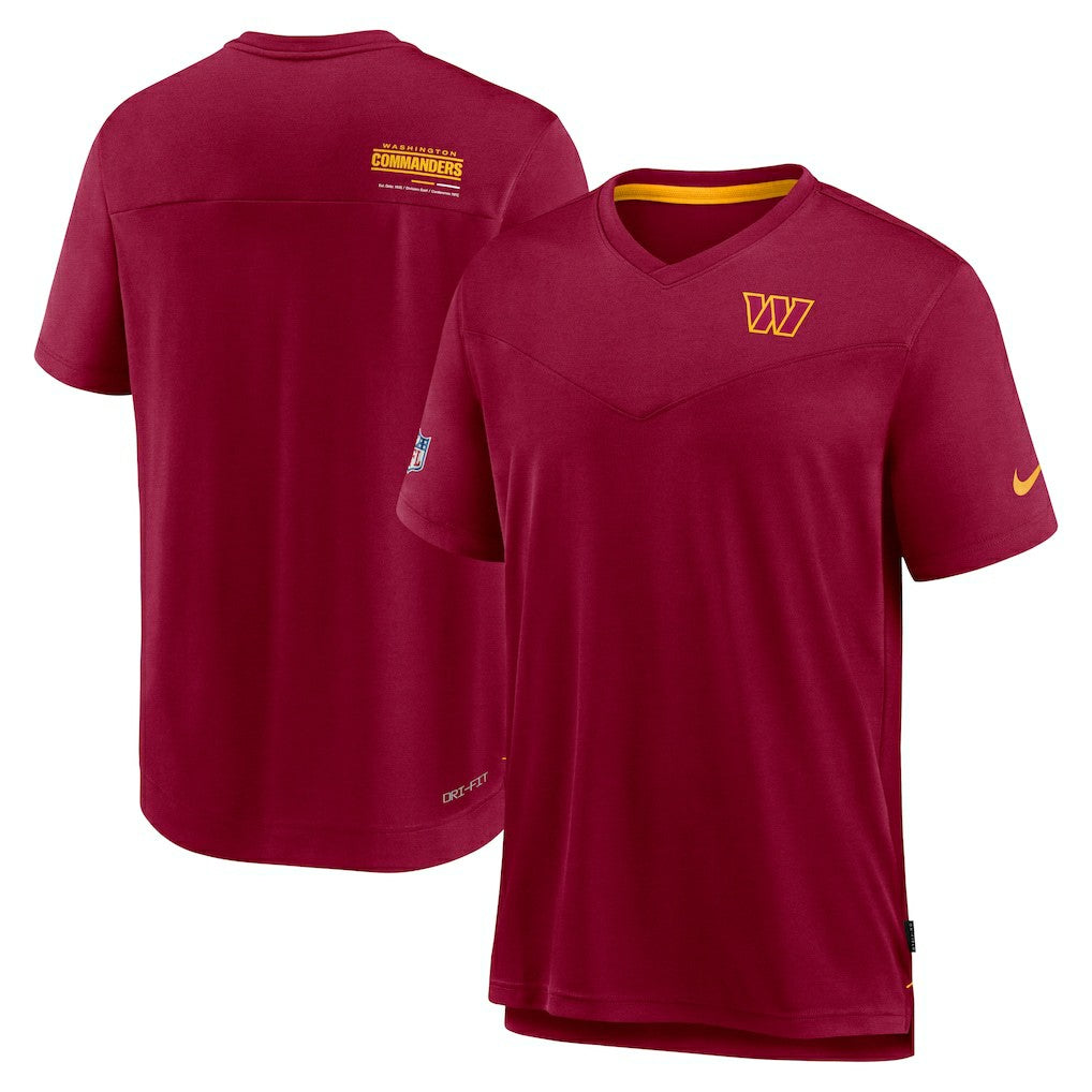 Washington Commanders Sideline Coach Chevron Lock Up Logo V-Neck Performance T-Shirt Burgundy - Nike