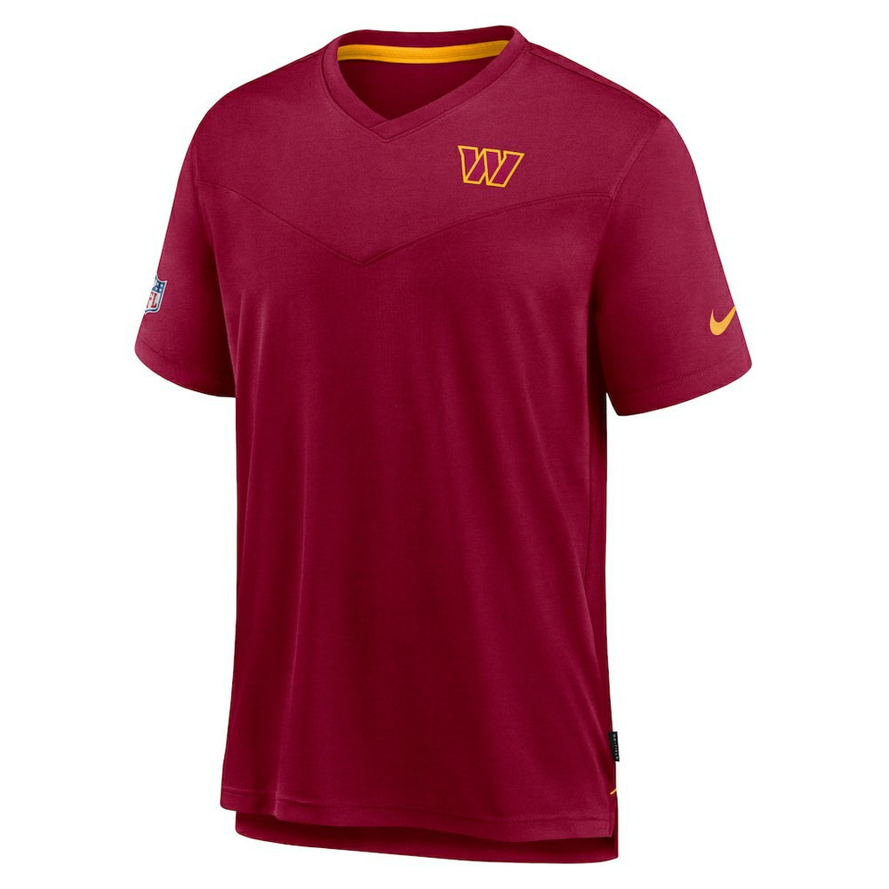 Washington Commanders Sideline Coach Chevron Lock Up Logo V-Neck Performance T-Shirt Burgundy - Nike