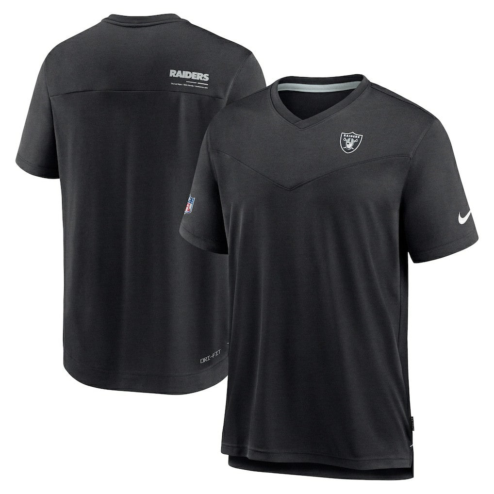 Las Vegas Raiders Sideline Coach Chevron Lock Up Logo V-Neck Performance T-Shirt Black - Nike