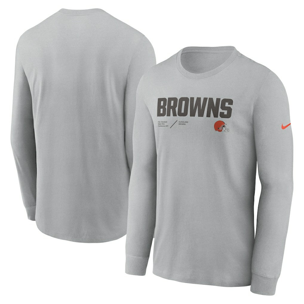 Cleveland Browns Sideline Infograph Lock Up Performance Long Sleeve T-Shirt Silver - Nike