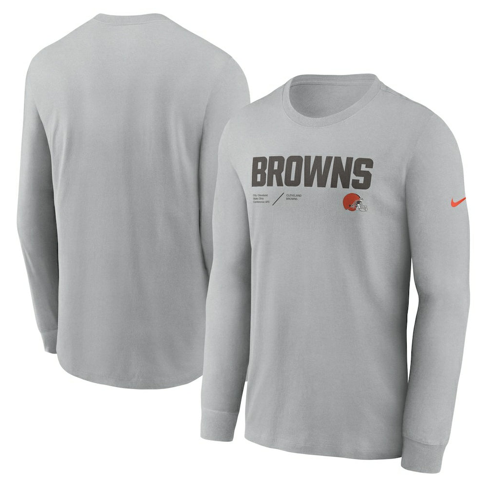 Cleveland Browns Sideline Infograph Lock Up Performance Long Sleeve T-Shirt Silver - Nike