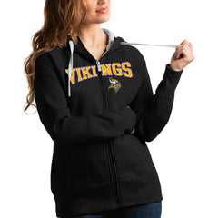 Minnesota Vikings Antigua Women's Wordmark Victory Full-Zip Hoodie Black - NFL