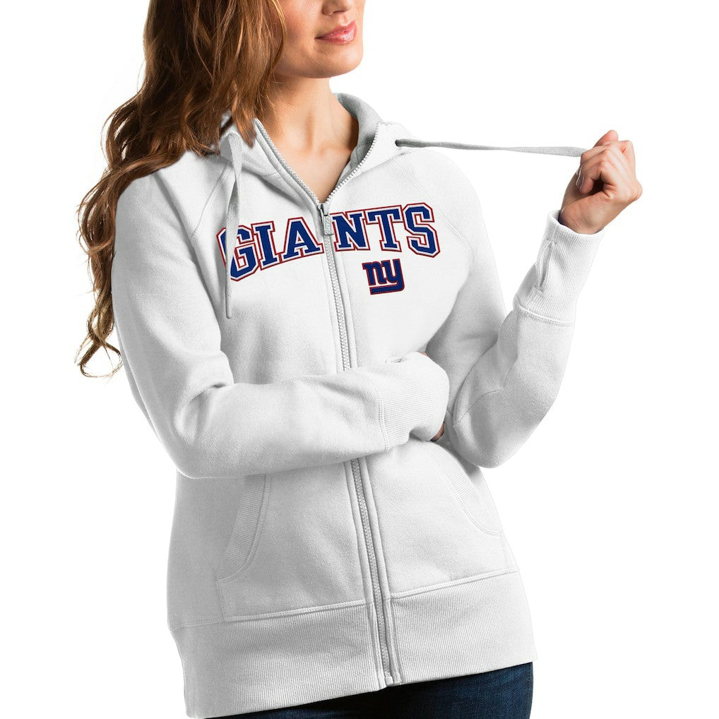 New York Giants Antigua Women's Wordmark Victory Full-Zip Hoodie White - NFL