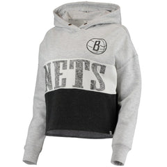 47 brand - Brooklyn Nets '47 Women's Lizzy Cutoff Pullover Hoodie - Heathered Gray/Heathered Black