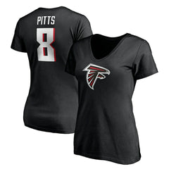 Kyle Pitts Atlanta Falcons Women's Player Icon Name & Number V-Neck T-Shirt Black - Fanatics