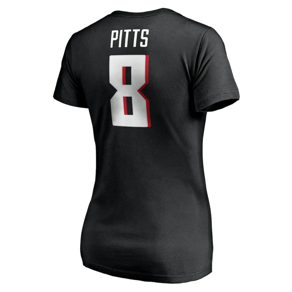 Kyle Pitts Atlanta Falcons Women's Player Icon Name & Number V-Neck T-Shirt Black - Fanatics