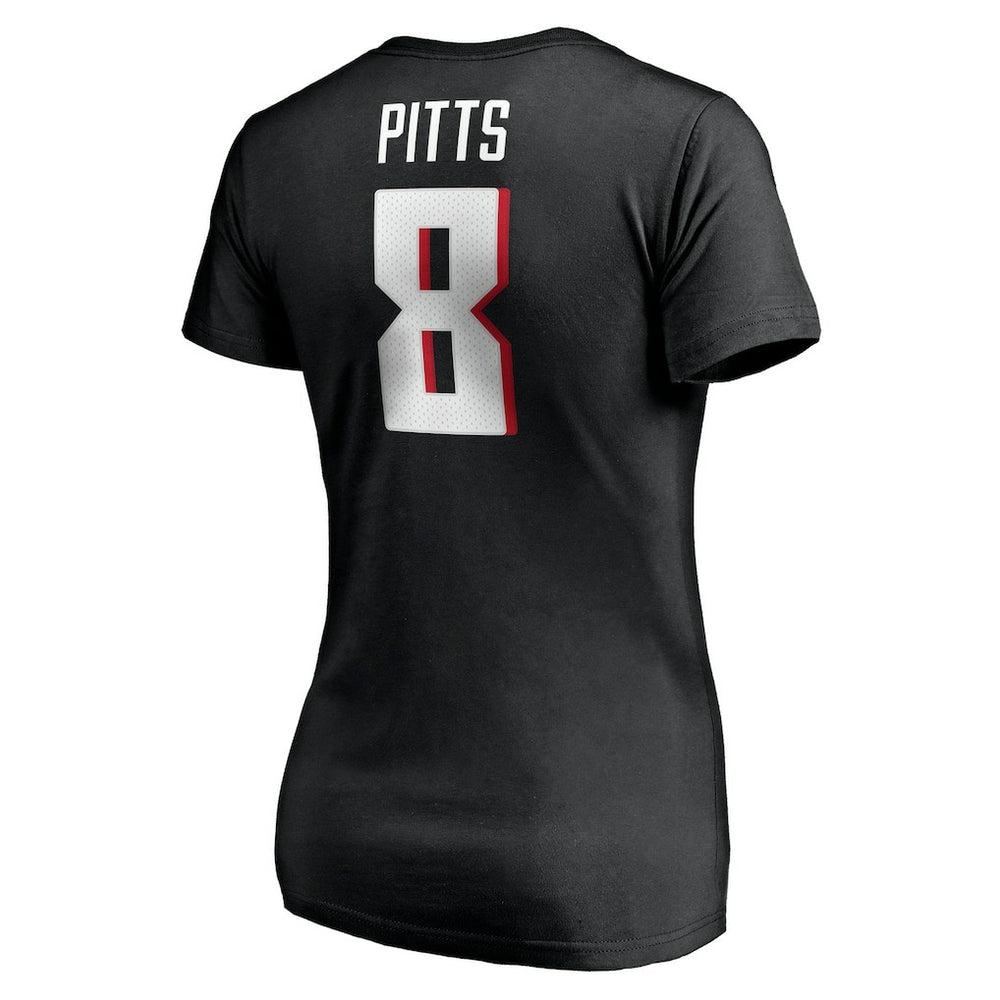 Kyle Pitts Atlanta Falcons Women's Player Icon Name & Number V-Neck T-Shirt Black - Fanatics