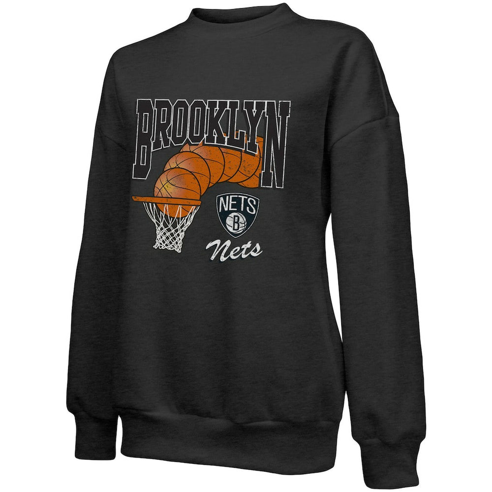 NBA - Brooklyn Nets Majestic Threads Women's Bank Shot Pullover Tri-Blend Sweatshirt - Black