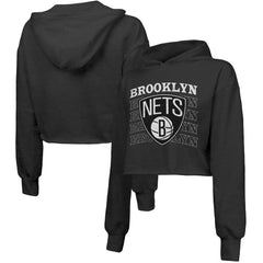 NBA - Brooklyn Nets Majestic Threads Women's Repeat Cropped Tri-Blend Pullover Hoodie - Black